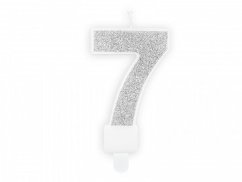 Dortová svíčka stříbrná, číslo 7, 6cm