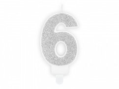 Dortová svíčka stříbrná, číslo 6, 6cm