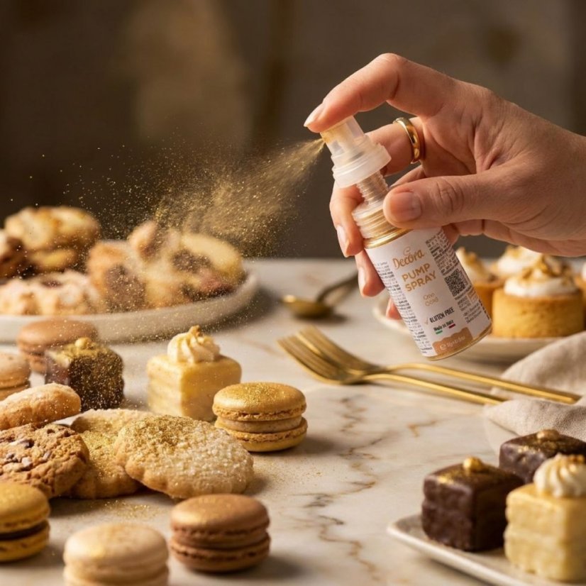 Zlaté jedlé třpytky v pumpičce 10 g – Decora