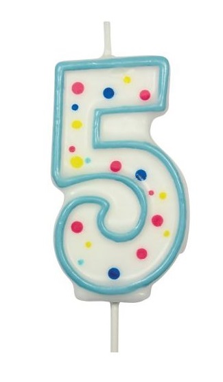 Dortová svíčka ve tvaru čísla modrá 5