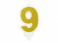 Dortová svíčka zlatá, číslo 9, 6cm