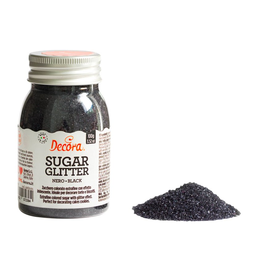 Cukrové zdobení Decora, Třpytkový cukr Black - černý 100g
