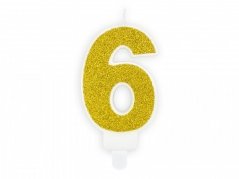 Dortová svíčka zlatá, číslo 6, 6cm