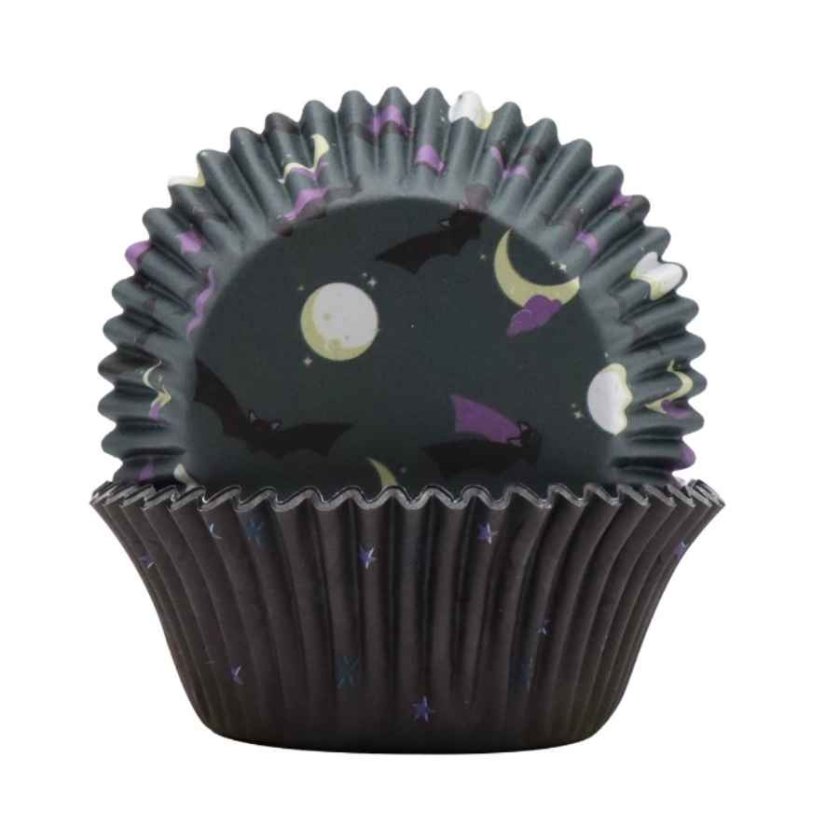 Halloween sada košíčků a zápichů  na cupcakes Netopýři PME – 48 ks