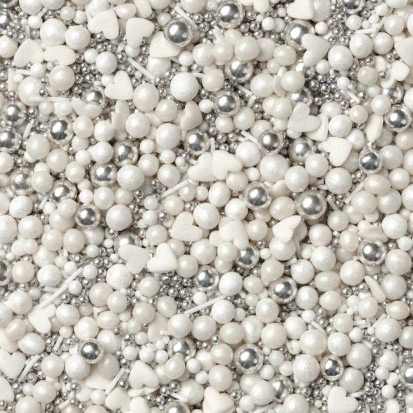 Bílo-stříbrné cukrové zdobení – mix Bridal 30g