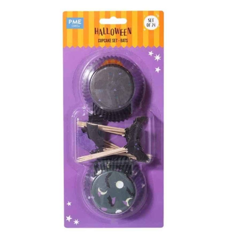 Halloween sada košíčků a zápichů  na cupcakes Netopýři PME – 48 ks
