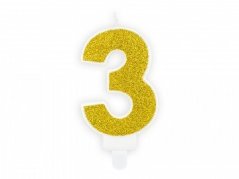 Dortová svíčka zlatá, číslo 3, 6cm