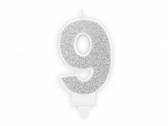 Dortová svíčka stříbrná, číslo 9, 6cm
