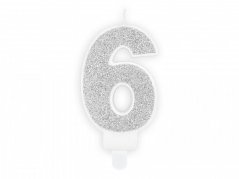 Dortová svíčka stříbrná, číslo 6, 6cm