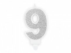 Dortová svíčka stříbrná, číslo 9, 6cm