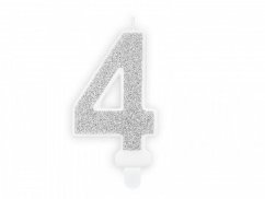Dortová svíčka stříbrná, číslo 4, 6cm