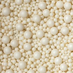 Měkké bílé cukrové perly 3–10 mm – mix velikostí