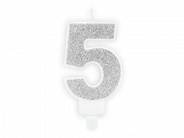 Dortová svíčka stříbrná, číslo 5, 6cm