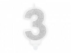 Dortová svíčka stříbrná, číslo 3, 6cm