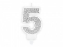 Dortová svíčka stříbrná, číslo 5, 6cm