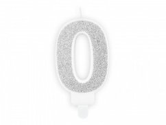 Dortová svíčka stříbrná, číslo 0, 6cm